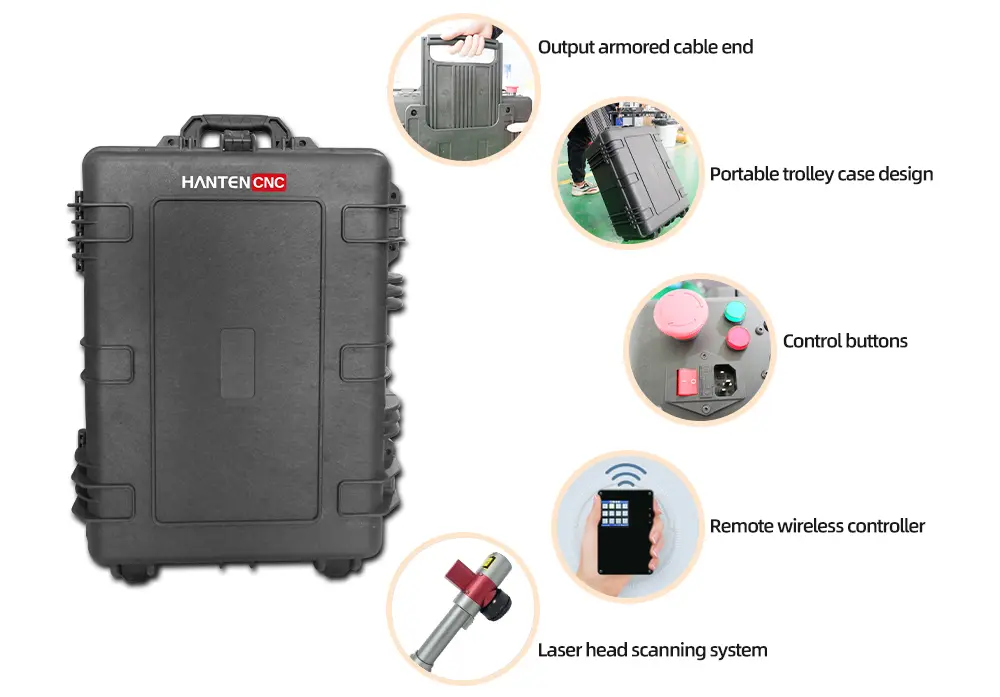 Component Details Display of 100W Trolley-Type Handheld Laser Cleaner