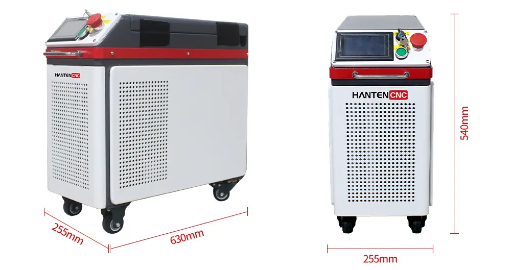 Dimentions of 200W laser rust cleaner with a retractable cleaning head