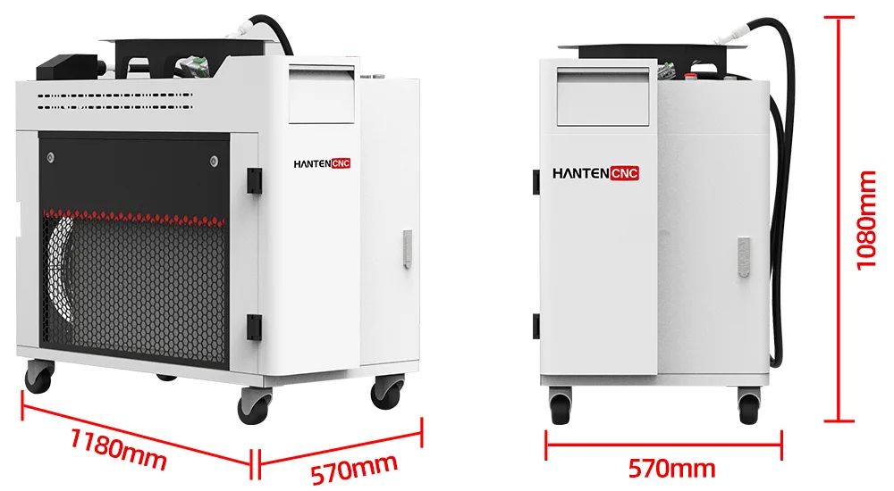 1500W to 3000W Handheld Laser Cleaning Machines Dimensions