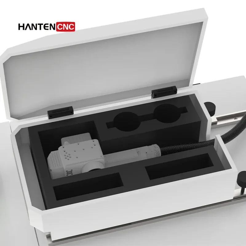 This 2000w pulse laser cleaning features a storage compartment